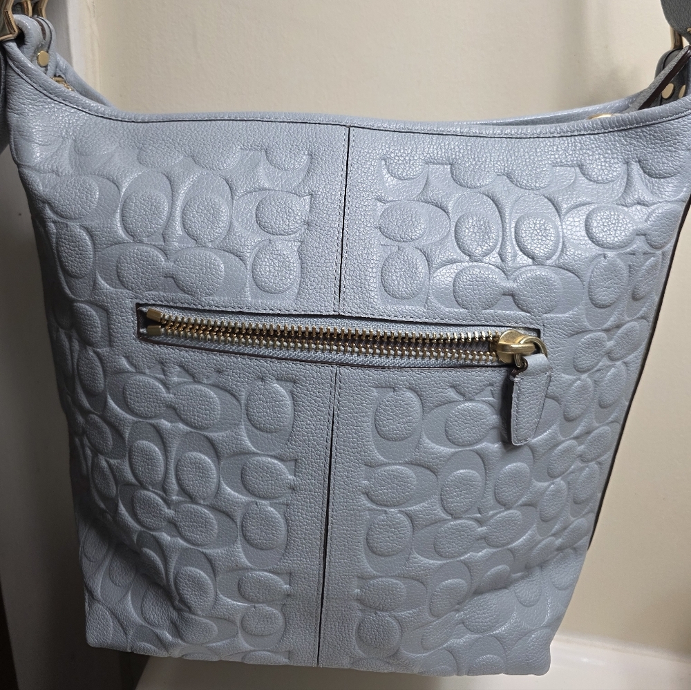 Authentic Coach Light Gray Embossed Leather Tote From Japan Very Clean